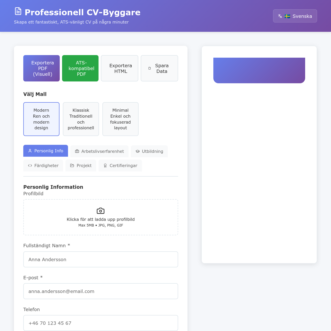 CV Builder Web Application